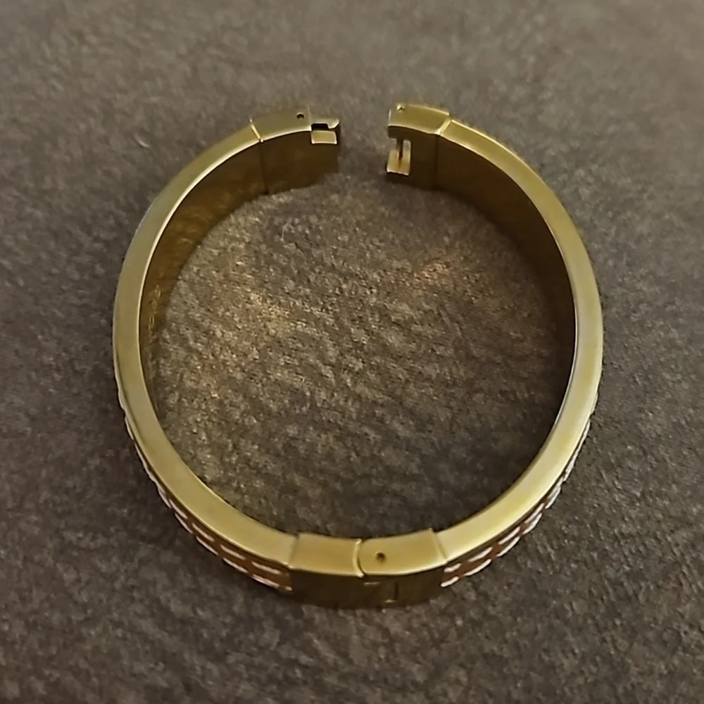 MICHAEL KORS Luggage Brown Leathet Bangle Clamper Bracelet MKJ2062